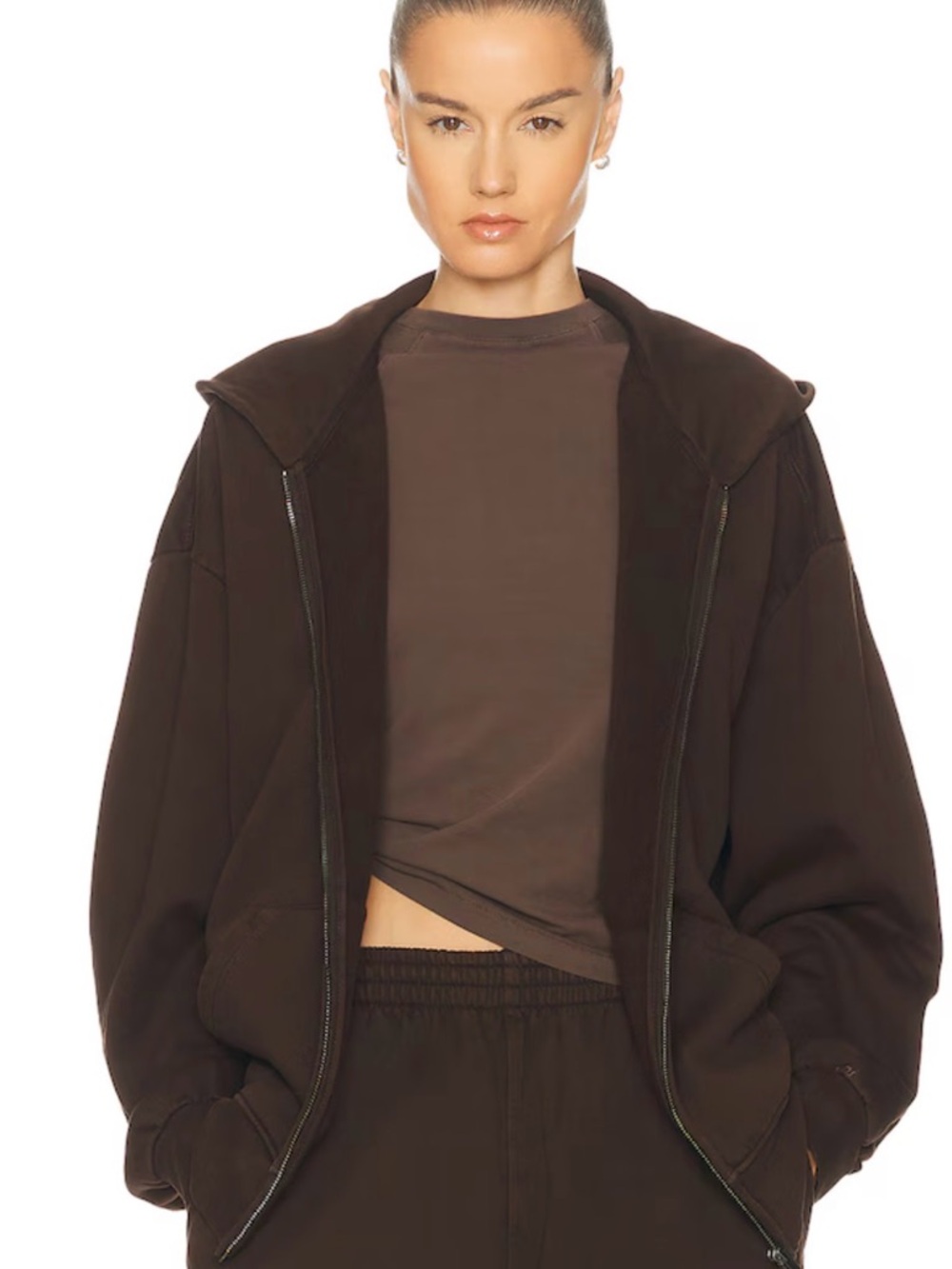 SKIMS boyfriend zip up hoodie in brown size S